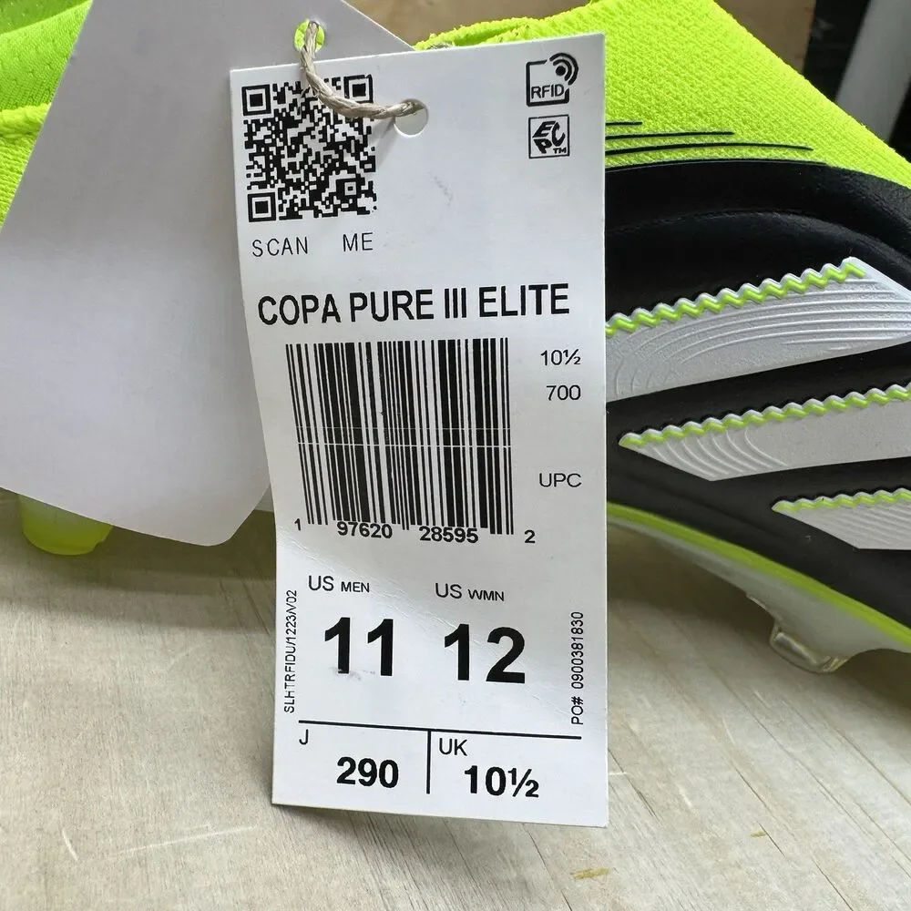 NEW Adidas Copa Pure 3 Elite FG Laceless Soccer Cleats Black JH6302 Mens Sz 11